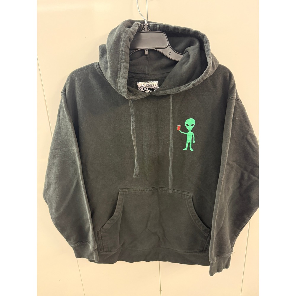 Riot Society Mens Alien Party Cup‎ Hoodie Black Graphic Sweatshirt Size M